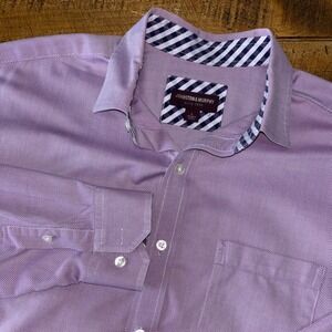 Johnston and Murphy Mens Purple Long Sleeve Button Down Shirt 100% Cotton Size L